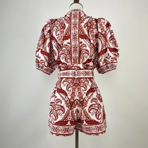 NWT Farm Rio Tropical Cameo Belted Romper Size XS 100% Cotton Puff Sleeves thumbnail 7