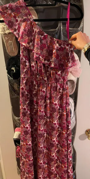 Target Floral Pink Orange One Shoulder Ruffle Maxi Dress thumbnail 2