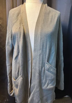 Lululemon Ribbed Knit‎ Mixed Media Open Front Long Cardigan Sage Green Womens thumbnail 1