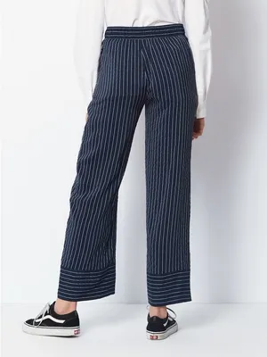 Ganni Silk Navy Blue Pinstripe Wide-Leg Pants thumbnail 3