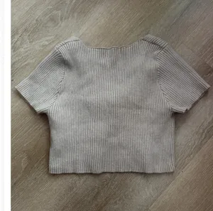 SHEIN Beige Tie-Front Ribbed Knit Crop Cardigan Top Size M thumbnail 6