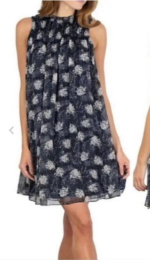 Joie Thelen Baltic Print Smocked Mini Dress Navy Blue Floral Sleeveless XL thumbnail 1