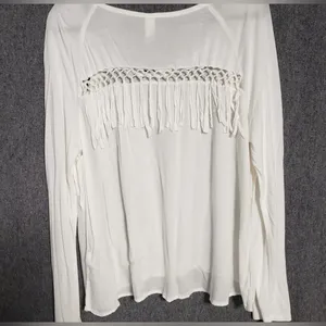 TOKYO DARLING Boho Fringe Crochet Back Peasant Top | Soft Girl Cream Long Sleeve thumbnail 6