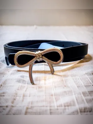 Black Faux Leather Bow Belt Gold Buckle Women’s Coquette thumbnail 10