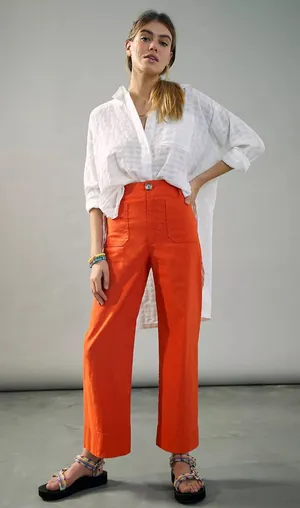 Maeve The Colette High Rise Wide Leg Crop Pant in Orange Size 30 thumbnail 1
