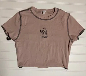 Garage Graphic Cropped T-Shirt in Brown thumbnail 1