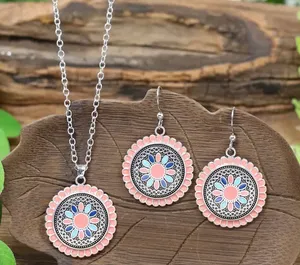 Gorgeous Boho-Chic Pink Floral Necklace and Earring Set (3 Piece Set) thumbnail 1
