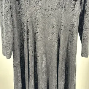 Black vintage crushed velvet Midi Dress long sleeve flowy cross cross back witch thumbnail 8
