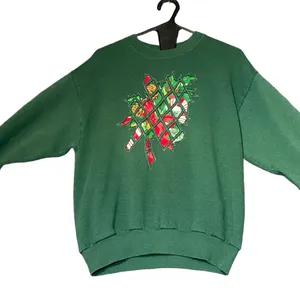 Jerzees Vintage 90s Christmas Sweatshirt Womens‎ Medium Green Crew Neck Festive Cozy thumbnail 1