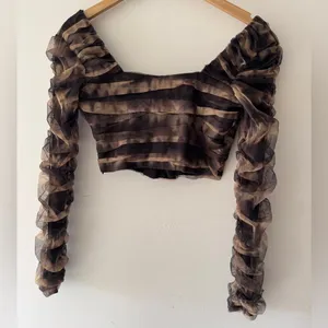 Zara Corsetry Pattern Tulle Crop‎ Top Woman's Long Sleeve thumbnail 7