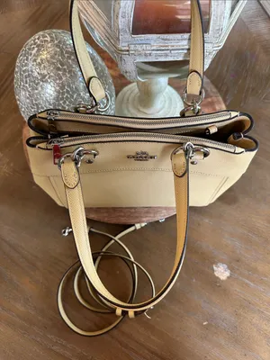 Coach Pebbled Leather Satchel Bag in Beige thumbnail 6