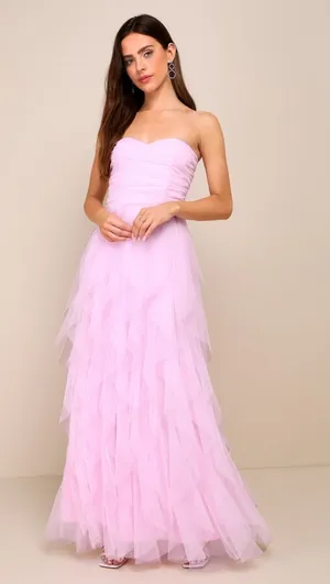 Lulus Delightful Beauty Pink Mesh Strapless Holiday Prom Maxi Medium thumbnail 1