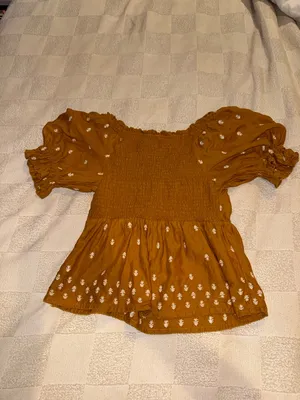 Old Navy Mustard Yellow Smocked Square Neck Puff Sleeve Top thumbnail 2