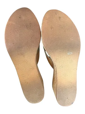 K. Jacques St. Tropez Cork Wedge Thong Sandals Brown Gold Leather EU 38 thumbnail 7