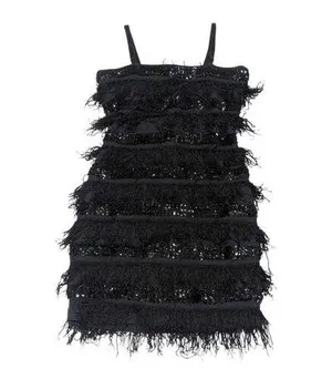 Vintage Y2K Sexy Fringe Flapper Mini Dress Square Neck Womens Small Party Glam thumbnail 1