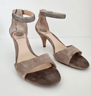 Vince Camuto Suede Rhinestone Ankle Strap Sandals – Taupe – Size 8 thumbnail 1