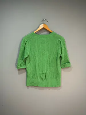 Green WHBM Knit V-Neck S/S Sweater Size L EUC thumbnail 4