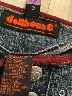 Dollhouse Vtg y2k low rise flare jeans embellished embroidered two toned blue and black thumbnail 4