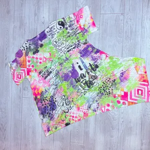 Inoah graffiti style white short sleeve unique hem shirt t shirt blouse large thumbnail 7
