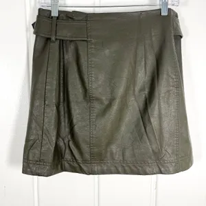 Free People Vegan Leather Moto Mini Skirt Y2K Boho Edgy Rocker Olive thumbnail 4