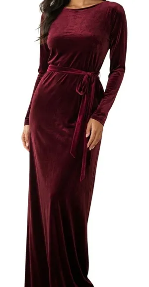 Windsor Dark Red Velvet Maxi Dress L Gothic Romance Formal Gown thumbnail 1