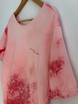 Bleached grunge off the shoulder pocket tee Red Size L thumbnail 6