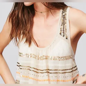 Free People Mercury Sheer Beaded Blouse Tank Top S Tiered Boho Fairy Festival thumbnail 2