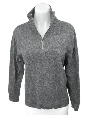 J.Crew Gray Wool Knit Long Sleeve 1/4 Zip High Neck Pullover Sweater Top Size L thumbnail 1