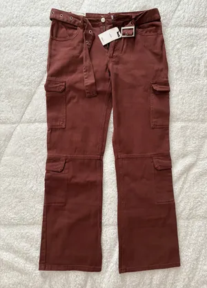Belted Denim Cargo Jeans Brown thumbnail 4