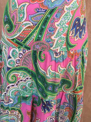 Ralph Lauren Pink Green Paisley Tiered Skirt Boho Midi Bright M thumbnail 4