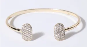 Gold Wire Pave Hexagon Bangle Bracelet thumbnail 1