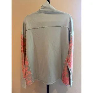 Easel Oversized Flower Patchwork Mock Neck Terry Knit Top in Sage Size S thumbnail 3