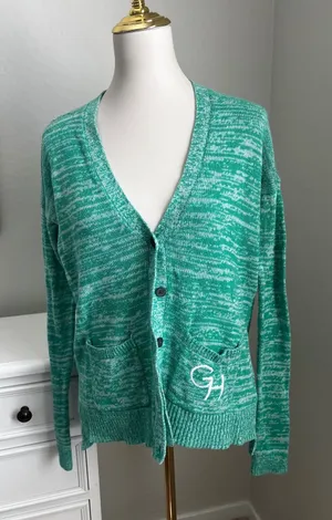 Gilly Hicks‎ Sydney Green White Space Dye Knit Button Front Cardigan Sweater XS thumbnail 1