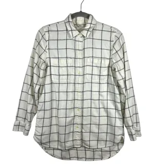 Madewell Button‎ Up Collared Checkered Top Women’s Size Medium White Cotton Wool thumbnail 1