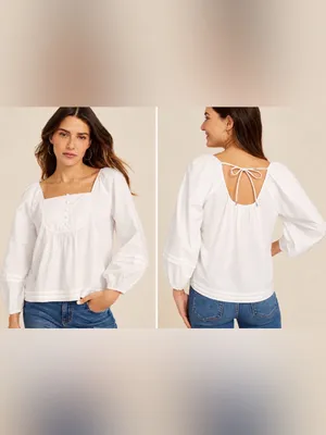 Boho-Chic Cottage Babydoll Peasant Top w/Puff Sleeves Pintuck Buttons Fairycore Sz S Ivory Cotton thumbnail 4