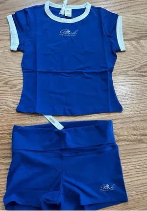 Frankie’s bikinis Blue Ringer Tee and Shorts Set thumbnail 1