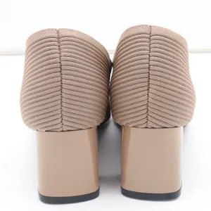 Taupe Ribbed Knit Block Heel Pumps Square Toe Comfort Insole Size 41 thumbnail 6