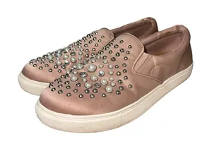 Steve Madden Glandi Pink‎ Satin Studded Slip-On Platform Sneakers 7.5 thumbnail 1