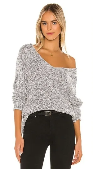 Free People Bright Lights Marled Knit Sweater XL Blue White Slouchy Oversized thumbnail 1