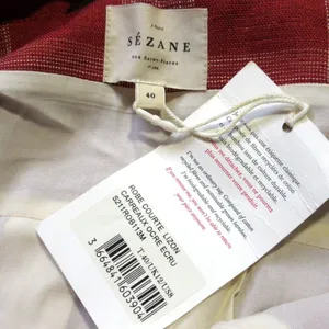 Sézane NWT Lizon in Ocre Ecru Plaid Tie Back Pleated Linen Dress 40 / US 8 thumbnail 6