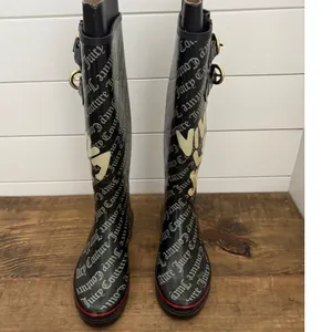 Juicy Couture Black Logo Tall Rain Boots Buckle‎ Detail Women's Size 7 thumbnail 3