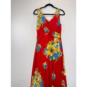 NWT LRL Ralph Lauren Womens Dress Red Floral Jersey Maxi V Neck Sundress Size 10 thumbnail 4