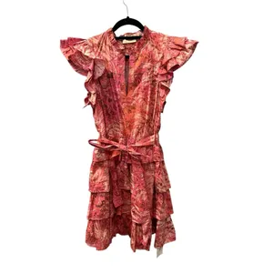 Ulla Johnson Lulua Frill Sleeve Tiered Ruffed Mini Dress Size 8 Medium Pink thumbnail 5