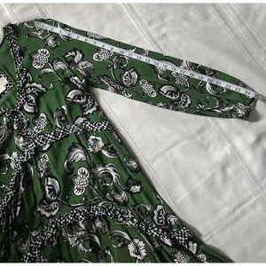 Anthropologie Robin Boho Tiered Ruffled V-Neck Dress Green Motif Size Small thumbnail 11