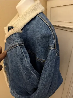 Forever 21 Blue Denim Sherpa Collar Jacket with Butterfly Patches thumbnail 4