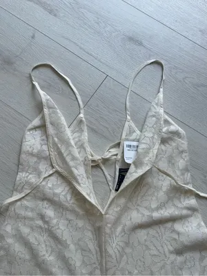 ASOS Womans Size 4 See Through,beach summer, jumpsuit wide leg in cream color thumbnail 13