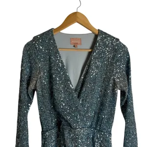 Show Me Your MuMu Party Hop Blue Sequined Long Sleeve Ruched Mini Dress Size M thumbnail 6