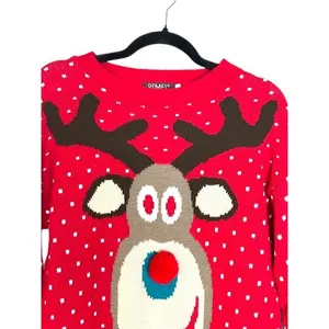 REMEL LONDON Womens Ugly Christmas Sweater L Red Reindeer Festive Party Holiday‎ thumbnail 11