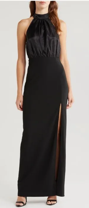 Lulus Organza & Crepe Halter Gown Dress, Cocktail‎ Party Black, Size XL, NWT thumbnail 1
