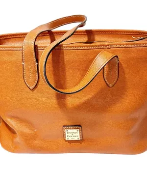 Dooney & Bourke Saffiano Leather Shopper Tote Bag Caramel Tan Gold Hardware thumbnail 1